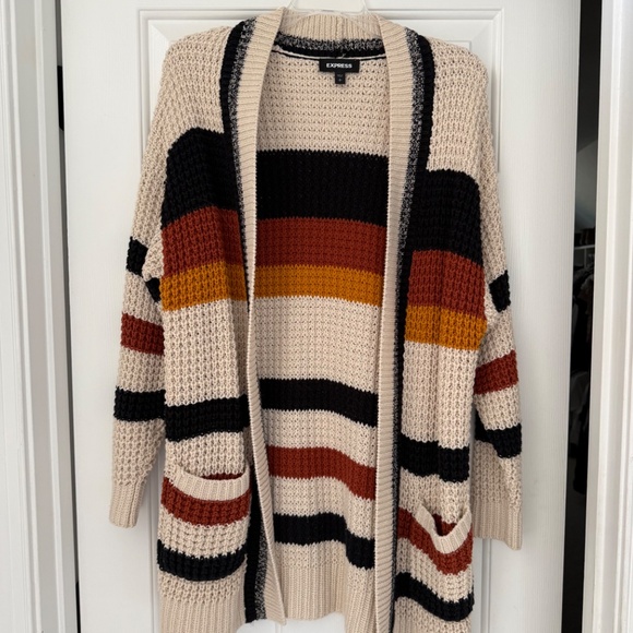 Express Striped Chunky Knit Cardigan, Size Small - Picture 2 of 3